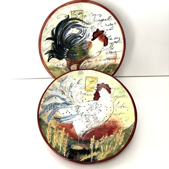 Vintage SUSAN WINGET Le Rooster Salad Plates Set 2 Certified International 8.75” - Picture 1 of 9